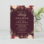 金ゴールドブルゴーニュエレガントフローラ赤ちゃんシャワー 招待状 (スタンド正面)