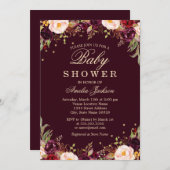 金ゴールドブルゴーニュエレガントフローラ赤ちゃんシャワー 招待状 (正面/裏面)