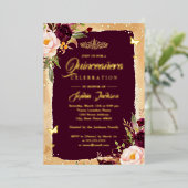 金ゴールドブルゴーニュキンセアニェラフローラスパークルティアラ 箔招待状 (立ち正面)