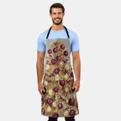 金ゴールドブルゴーニュクリスマスツリーホリデーエプロン エプロン (着用した状態)