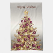 金ゴールドブルゴーニュクリスマスツリーホリデーキッチンタオル キッチンタオル (縦)