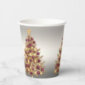 金ゴールドブルゴーニュクリスマスツリーホリデー紙カップ 紙コップ (正面)