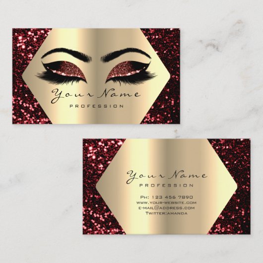 金ゴールドブルゴーニュグリッターメイクアップアーティストラッズブラウンズ 名刺 (正面/裏面)