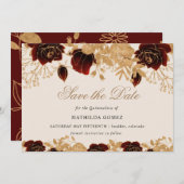 金ゴールドブルゴーニュバラクインセアニェラ日付を保存 招待状 (正面/裏面)