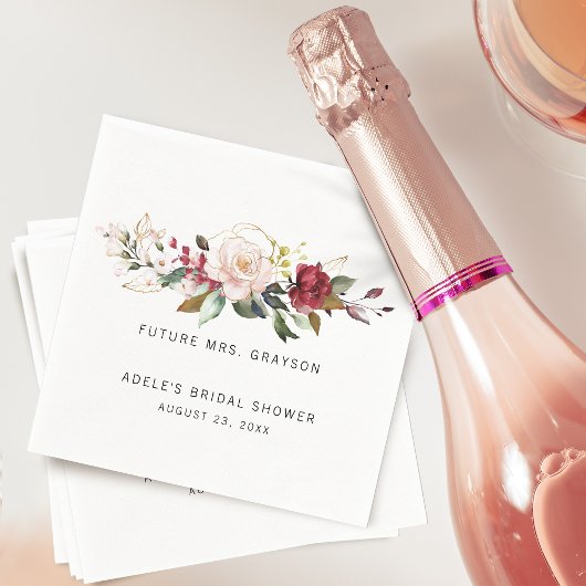 金ゴールドブルゴーニュバラフローラブーケブライダルシャワー スタンダードカクテルナプキン