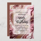 金ゴールドブルゴーニュピンクマーブルフルードス95誕生日 招待状 (正面/裏面)