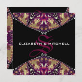 金ゴールドブルゴーニュフラクタルレースモノグラム結婚ズ 招待状 (正面/裏面)