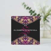 金ゴールドブルゴーニュフラクタルレースモノグラム結婚ズ 招待状 (スタンド正面)