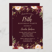 金ゴールドブルゴーニュフローラエレガント18thバースデーパーティー 招待状 (正面/裏面)