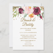 金ゴールドブルゴーニュフローラグリッターブランチアンドバブリー 招待状 (正面)