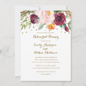 金ゴールドブルゴーニュフローラグリッターリハーサルディナー 招待状 (正面)