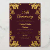 金ゴールドブルゴーニュフローラ結婚50周年記念 箔招待状 (正面)