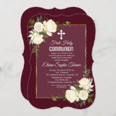 金ゴールドブルゴーニュホワイトローゼファースト聖餐式 招待状 (正面/裏面)