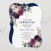 金ゴールドブルゴーニュホワイトローゼファースト聖餐式 招待状 (正面/裏面)