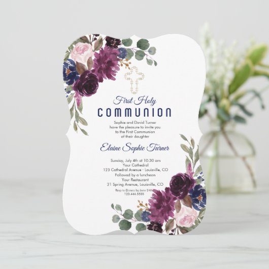 金ゴールドブルゴーニュホワイトローゼファースト聖餐式 招待状 (スタンド正面)