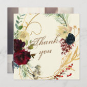 金ゴールドブルゴーニュレッドウォーター色フローラリース結婚ズ サンキューカード (正面/裏面)