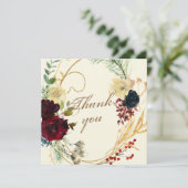 金ゴールドブルゴーニュレッドウォーター色フローラリース結婚ズ サンキューカード (スタンド正面)