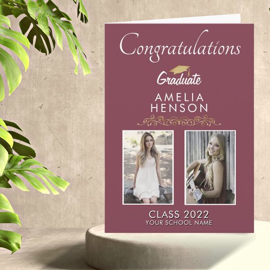 金ゴールドブルゴーニュ卒業生2写真卒業 カード