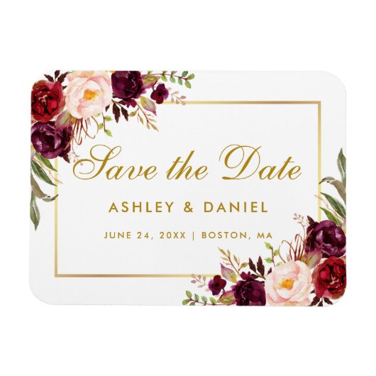 金ゴールドブルゴーニュ水カラーフローラ日付を保存 マグネット (横)