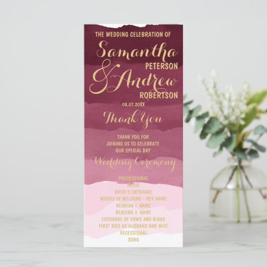 金ゴールドブルゴーニュ水彩グラデーション結婚式 プログラム (スタンド正面)