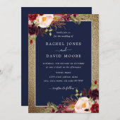 金ゴールドブルゴーニュ海軍フローラ水の色結婚の 招待状 (正面/裏面)