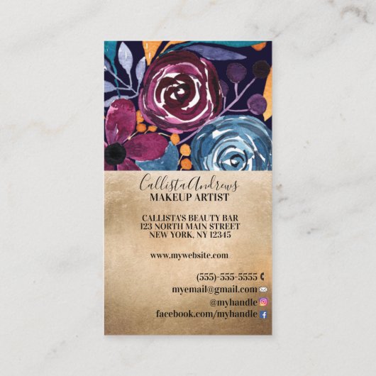 金ゴールドブルゴーニュ海軍マスタード水彩花 名刺 (裏面)