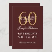 金ゴールドブルゴーニュ第60救誕生日日/詳細付き 招待状 (正面/裏面)