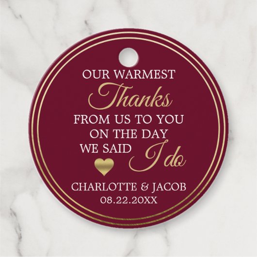 金ゴールドブルゴーニュ結婚のハートに心から感謝 フェイバータグ (正面)