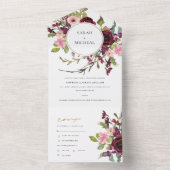金ゴールドブルゴーニュ赤面バラフローラ水彩結婚色 オールインワン招待状 (内側)