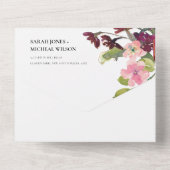 金ゴールドブルゴーニュ赤面バラフローラ水彩結婚色 オールインワン招待状 (裏面)