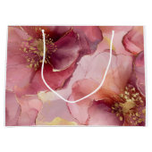 金ゴールドブルゴーニュ赤面ピンク花ブライダルシャワー ラージペーパーバッグ (正面)