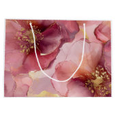 金ゴールドブルゴーニュ赤面ピンク花ブライダルシャワー ラージペーパーバッグ (裏面)