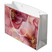 金ゴールドブルゴーニュ赤面ピンク花ブライダルシャワー ラージペーパーバッグ (裏面アングル)
