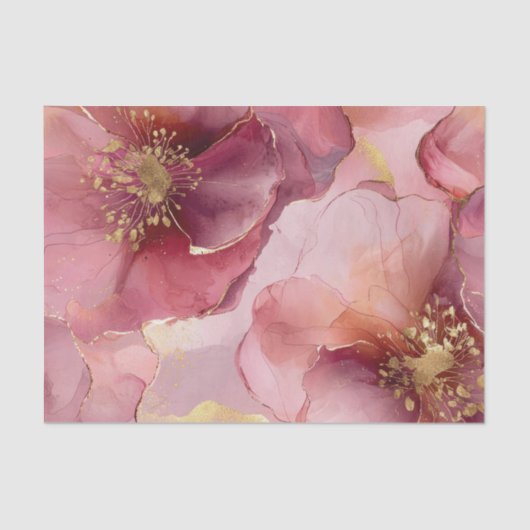 金ゴールドブルゴーニュ赤面ピンク花ブライダルシャワー 薄葉紙 (正面)