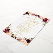 金ゴールドブルゴーニュ赤面フローラブライダルシャワー 箔招待状 (回転した状態)