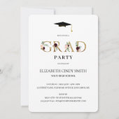 金ゴールドブルゴーニュ赤面フローラレター卒業写真 招待状 (裏面)