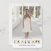 金ゴールドブルゴーニュ赤面フローラレター卒業写真 招待状 (正面)