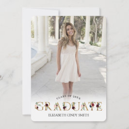 金ゴールドブルゴーニュ赤面フローラレター卒業写真 招待状