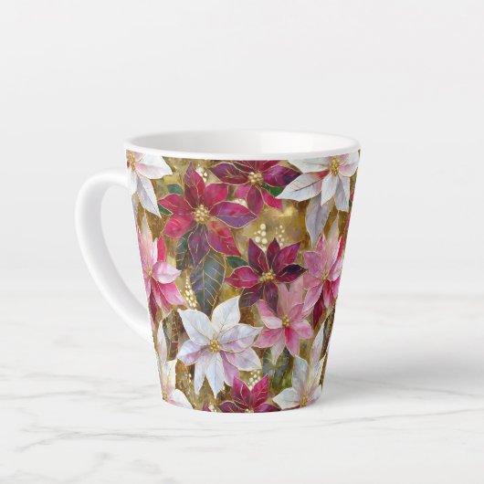 金ゴールドブルゴーニュ青銅ピンクレッドポインセチア カフェラテマグ (左アングル)