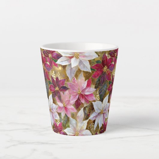 金ゴールドブルゴーニュ青銅ピンクレッドポインセチア カフェラテマグ (正面)