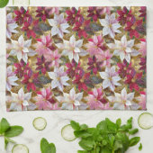 金ゴールドブルゴーニュ青銅ピンクレッドポインセチア キッチンタオル (折り畳み)