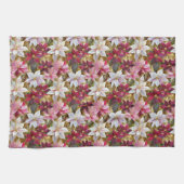 金ゴールドブルゴーニュ青銅ピンクレッドポインセチア キッチンタオル (横)