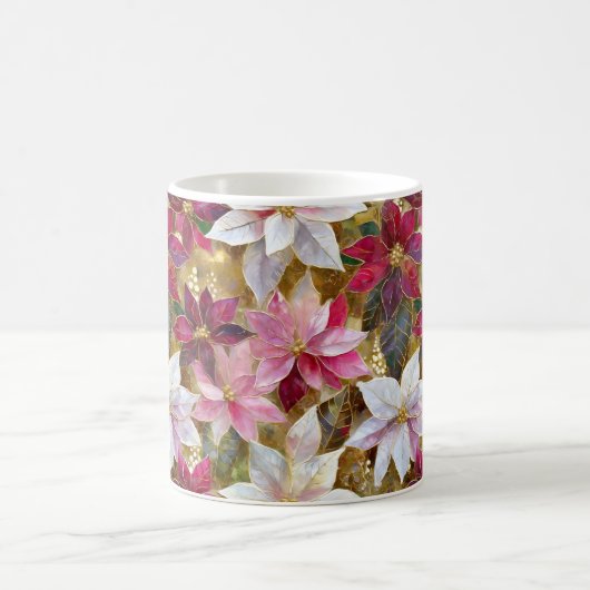 金ゴールドブルゴーニュ青銅ピンクレッドポインセチア コーヒーマグカップ (中央)
