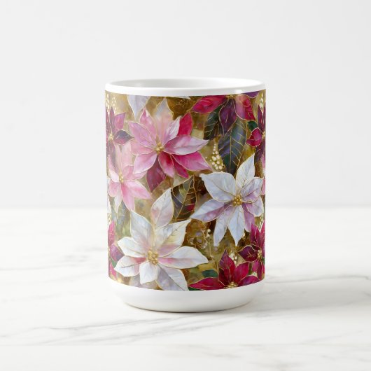 金ゴールドブルゴーニュ青銅ピンクレッドポインセチア コーヒーマグカップ (中央)