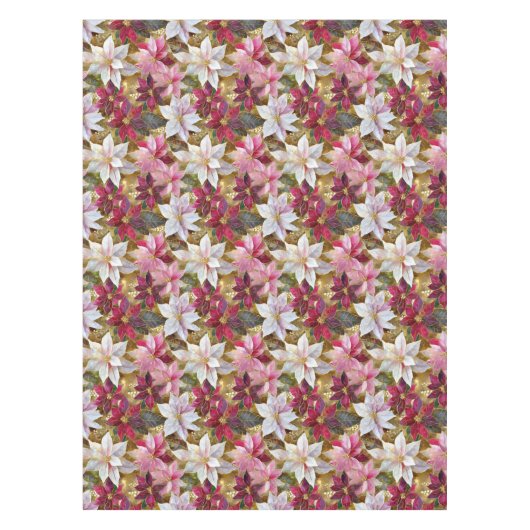 金ゴールドブルゴーニュ青銅ピンクレッドポインセチア テーブルクロス (正面)