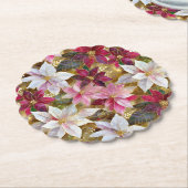 金ゴールドブルゴーニュ青銅ピンクレッドポインセチア ペーパーコースター (アングル)