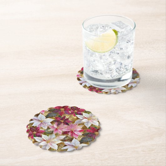 金ゴールドブルゴーニュ青銅ピンクレッドポインセチア ペーパーコースター (インサイチュ)