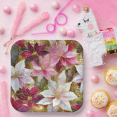 金ゴールドブルゴーニュ青銅ピンクレッドポインセチア ペーパープレート (パーティー)