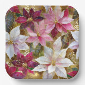 金ゴールドブルゴーニュ青銅ピンクレッドポインセチア ペーパープレート (正面)