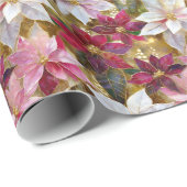 金ゴールドブルゴーニュ青銅ピンクレッドポインセチア ラッピングペーパー (ロールコーナー)